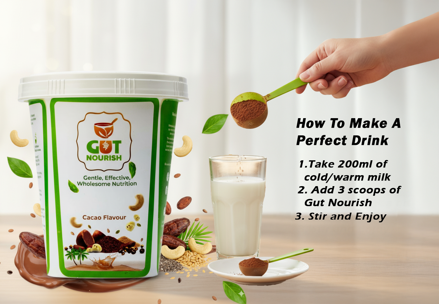 Gut Nourish - Plant Based Nutrition Powder - with Palm Jaggery- Cacao Flavor