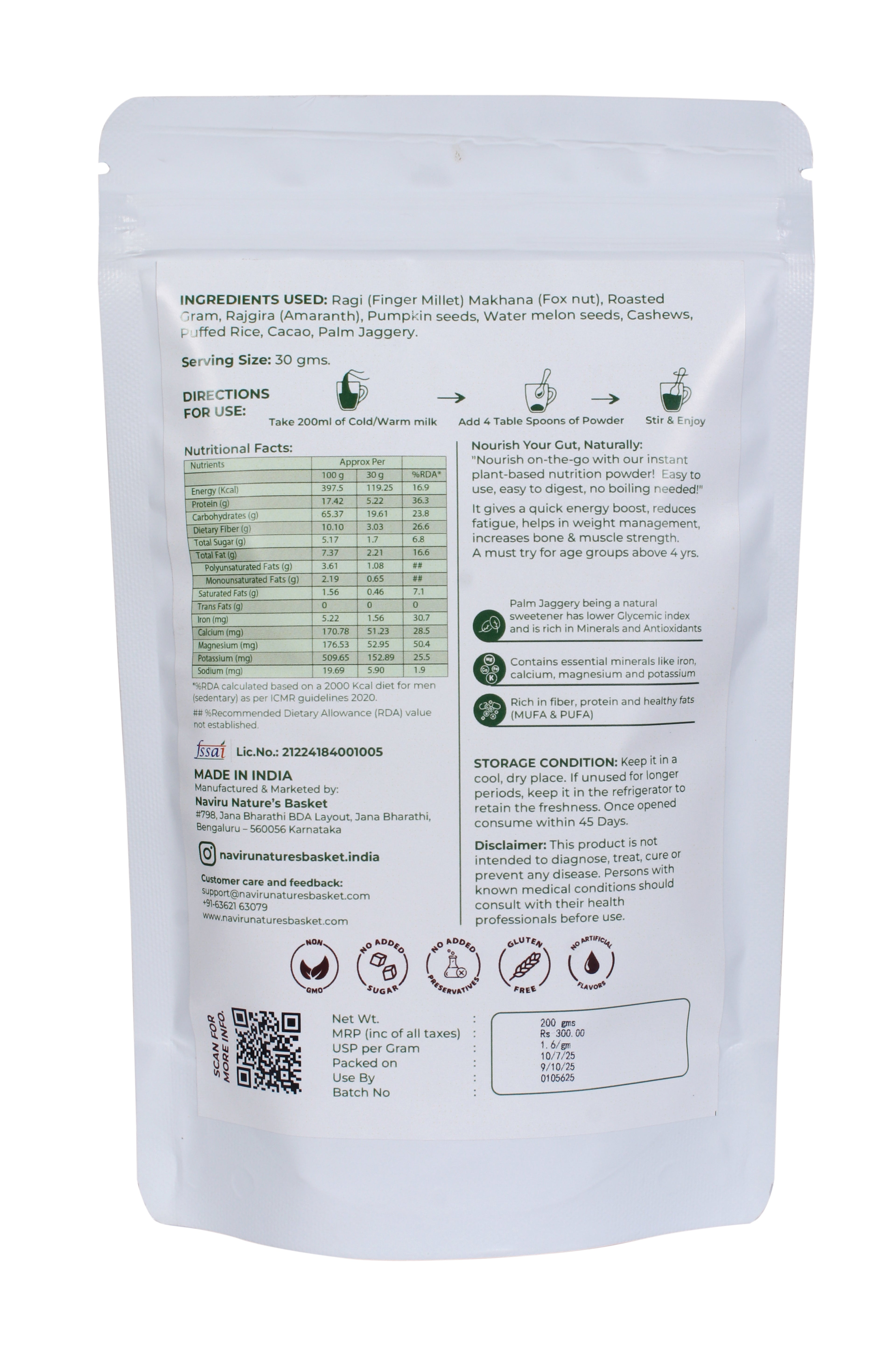 Gut Nourish - Gut Friendly - Gentle, Effective, Wholesome nutrition Cacao Flavor with Palm Jaggery
