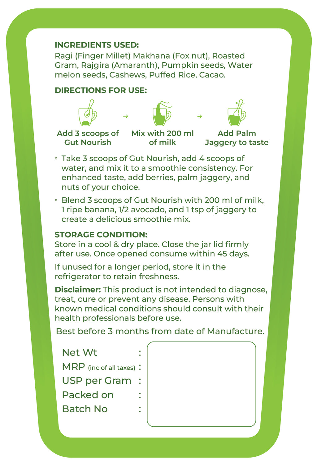 Gut Nourish - Plant Based Nutrition Powder - with Palm Jaggery- Cacao Flavor