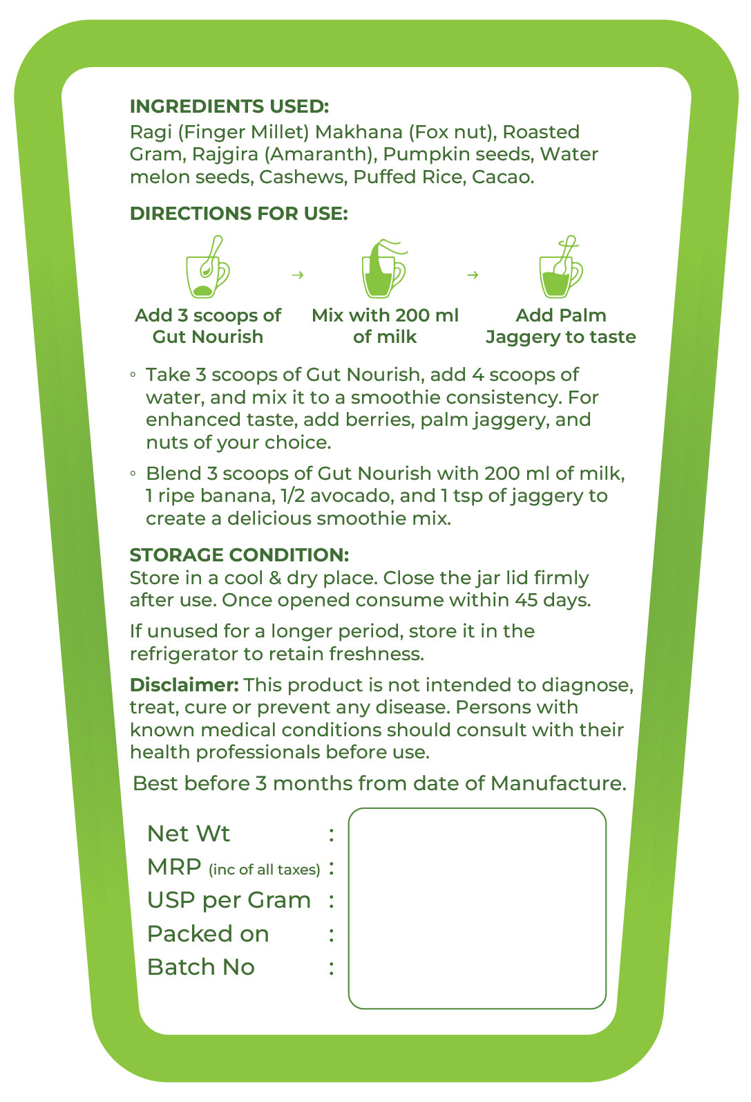 Gut Nourish - Plant Based Nutrition Powder - with Palm Jaggery- Cacao Flavor