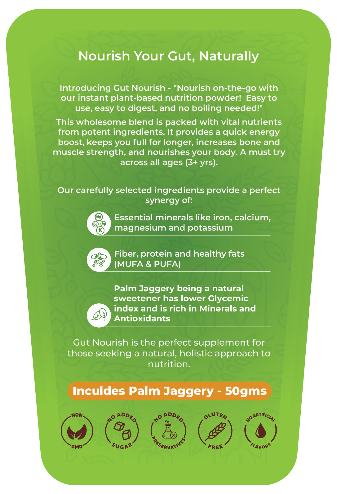 Gut Nourish - Plant Based Nutrition Powder - with Palm Jaggery- Cacao Flavor
